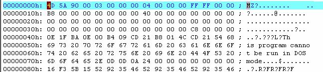 DOS Header) DOS Stub를합친공간이다. 실행파일을바이너리에디터로열어보면처음시작부분이 MZ 문자열로시작하는것을알수있다.