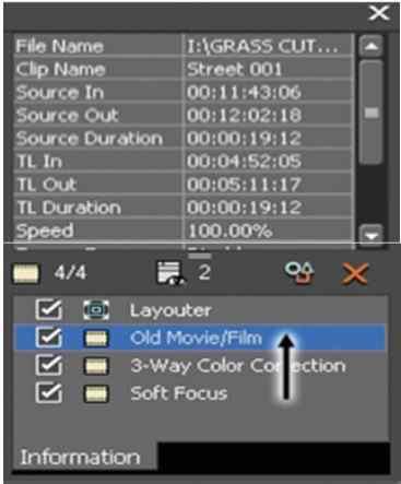 효과설정을변경하려면, Info palette 목록에서해당효과이름을더블클릭하거나 Open Setup Dialog 버튼을클릭합니다.