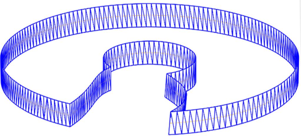 906 / December 2017 한국정밀공학회지제 34 권제 12 호 Fig. 8 Delaunay triangulation of a layer Fig. 6 Upper contour and lower contour 아래쪽둘레에대한정보들만추출하여 G-Code 로변환한다. Fig. 7 Cutting path generation of a layer from upper and lower contours 단면들의교점들을구함으로써슬라이싱단면을얻는다.