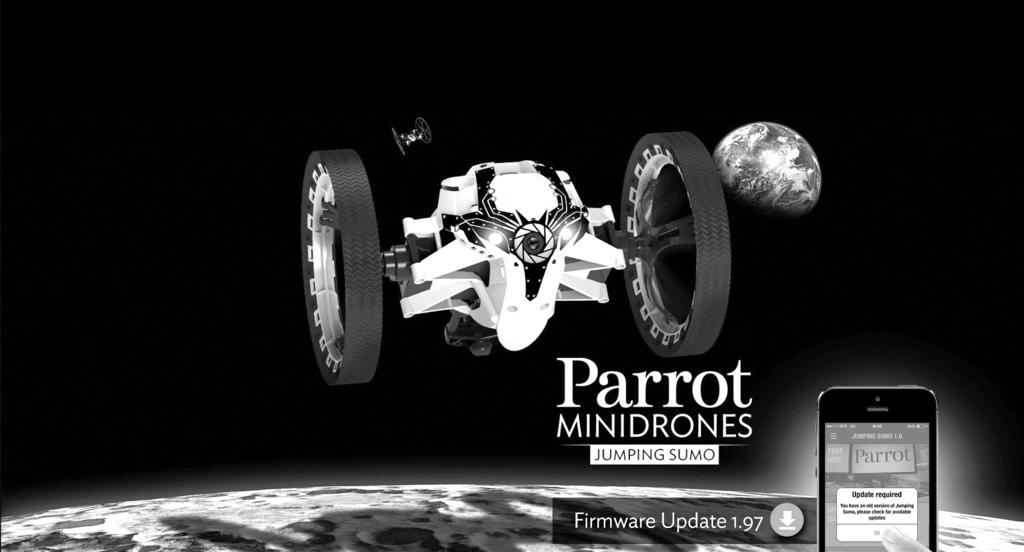 parrot.com/au/products/jumping-sumo/ 그림 2-1-14 < 점핑스모 > < 점핑스모 > 는 FPV 카메라와와이파이, 완구를결합하여만들어진상품이다.