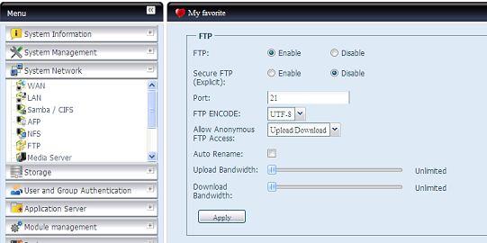 다음은각항목에대한설명입니다. FTP 항목설명 FTP Thecus IP storage 에서 FTP 서비스를 Enable ( 사용 ) 로설정합니다.