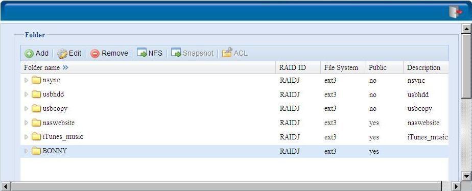폴더수정 항목 설명 RAID ID 폴더가상주할 RAID 볼륨 Folder Name ( 폴더이름 ) 폴더의이름을입력합니다. Description ( 설명 ) 폴더에대한설명을제공합니다.