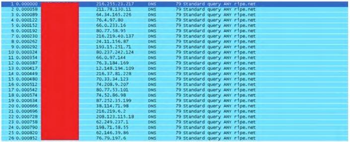 DNS 증폭 DDoS 공격이란 DNS ANY Query 를공격대상이요청하는것처럼 IP를위장 (IP Spoofing) 해 Query 결과를 Open Resolver(Reflector, 일종의중계 DNS 서버 ) 를통해공격대상의네임서버로유도, 대상을마비시키는것을말한다. 이때 Query 결과는수십배이상의크기가되도록하여 DDoS를유발한다.