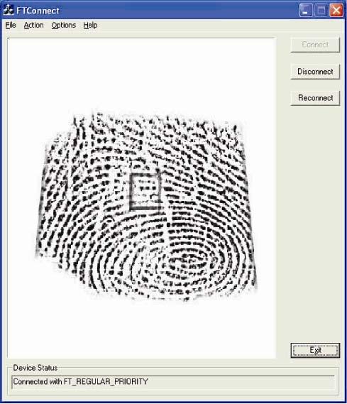 기능 부품번호 사양 E375206 FPR 테스트하기 1. 지문판독기테스트 (Fingerprint Reader Test) 아이콘을더블클릭하여테스트응용프로그램을시작합니다. 2. 손가락을지문판독기감지기에놓고손가락이응용프로그램창에나타나는지확인합니다.