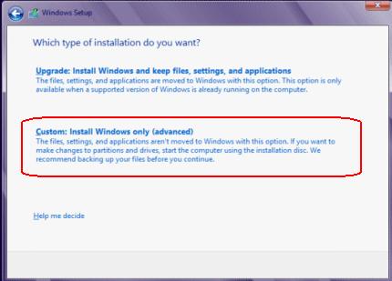 13. 중요한모든파일을백업하고 HP 복구솔루션을만들었는지확인하십시오. 이과정이끝나면더이상의경고메시지없이모든파일이삭제됩니다. 14. Windows 를설치할위치를지정하십시오. 라는화면이나타납니다. 이화면은하드드라이브에서사용가능한드라이브파티션을목록으로표시합니다. 이것은 Windows 설치프로그램에서 Windows 8 을설치하기위해사용할수있는스토리지공간을말합니다.