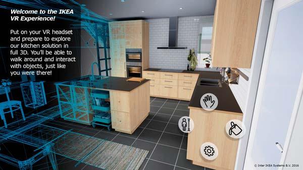 2016 년 4 월호 이케아는 16 년 4월 5일소비자가직접설계한주방을 HTC 의바이브헤드셋을착용하여가상으로체험할수있는 VR Kitchen Experience 14) 를공개했는데, 이를계기로향후소비자들이제품을구매하기전에미리가상체험을할수있는 체험형마케팅 분야에서 VR 적용이활발해질것으로예상 [ 그림 ] 이케아의 VR Kitchen Experience 자료