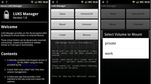 주간기술동향 2014. 12. 10. 3. LUKS Manager[7] LUKS Manager 앱은안드로이드기기에서가상폴더를암호화한다.