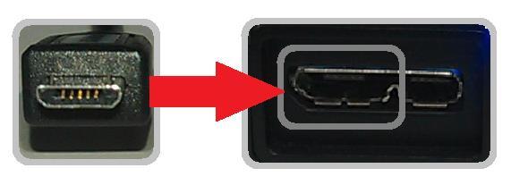 2) Micro 5P USB 케이블을이용한충전. 아래그림과같이제품의 USB3.0 단자의왼쪽부분에 Micro 5P USB 단자를연결하여충전할수있으나이경우사용아답터, 케이블에따라서충전이되지않을수있습니다. 제품충전은 1) USB3.0 케이블사용한충전 의방법을사용하는것을권장합니다. * 참고 : 1.