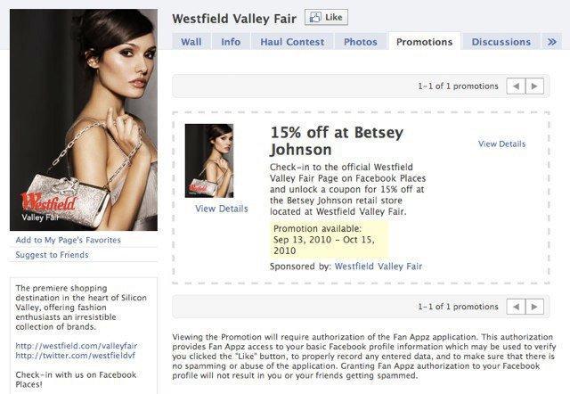 구매유도 (1) Westfield Vally Fair 할인쿠폰이벤트 친구 22,308 명보유 Westfield vally fair 할인쿠폰이벤트 판매율상승 1) facebook places 활용 - 자싞의위치를친구들과공유 / 태그가능한기능 2) 자사쇼핑몰상품의할인쿠폰이벤트실시