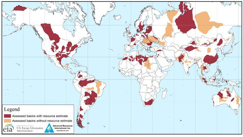34 셰일가스보급확산에따른제조업경쟁력변화와정책시사점 < 그림 2-2> 셰일가스분포도 자료 : EIA(2013), Technically Recoverable Shale Oil and Shale Gas Resources: An Assessment of 137 Shale Formations in 41 Countries Outside the United