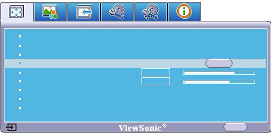 메뉴사용하기 프로젝터에는다양한조정과설정을위한 OSD 메뉴가있습니다. 아래 OSD 스크린샷은참조용이며실제디자인과는다를수있습니다. 아래그림은 OSD 메뉴의개요화면입니다.