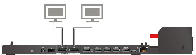 ThinkPad Pro Docking Station 2 개의 DisplayPort 커넥터에연결된최대 2
