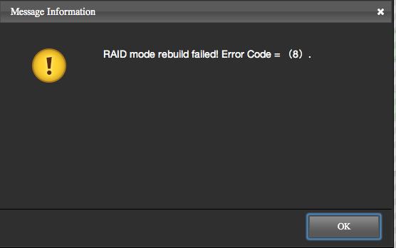 2. 리빌딩세팅이제대로구성되었다면 Apply 를선택합니다. 3. RAID 마스터메시지팝업창이뜨면서 RAID 모드생성 / 삭제시에는 디스크에이전에저장되었던데이터가삭제됩니다.