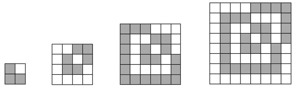 수학 Ⅱ 2. 수열의합 364. 그림은직사각형모양을이루고있는 개의칸에다음 규칙에따라수를나열한것이다. ( 가 ) 제 행에는 을차례로나열하고, 각행의 첫칸에는모두 을나열한다. ( 나 ) 그림에있는 개의칸으로이루어진임의의직사각형 에서등식 가성립하도록한다. 예를들면 에서 가성립한다. 제 행 제 행 제 행 366. 한변의길이가 인정사각형모양의검은타일과흰타일이있다.