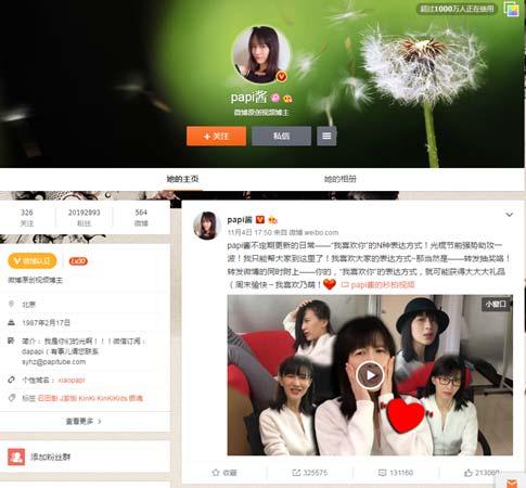 사례1 2016년중국최고의왕홍파피쟝 (Papi 酱 ) 중국의최고왕홍으로알려진파피쟝 (Papi 酱, 닉네임 ) 은만 29세로지난해 7월에대학원을졸업했음 ( 웨이보주소 http://weibo.com/xiaopapi).