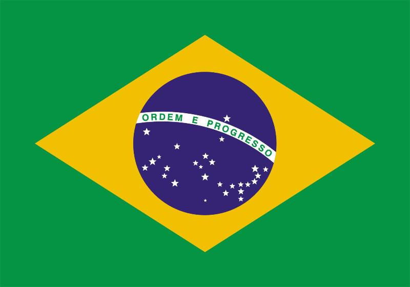브라질국기 1889 년공화국선포당시제작되었으며, 이전왕정시대에사용했던국기에서영감을얻었음. 가운데푸른색원과하얀띠에쓰인 Ordem e Progresso 는질서와전진을뜻함. 원안의별들은처음공화국선포당시인 1889.11.
