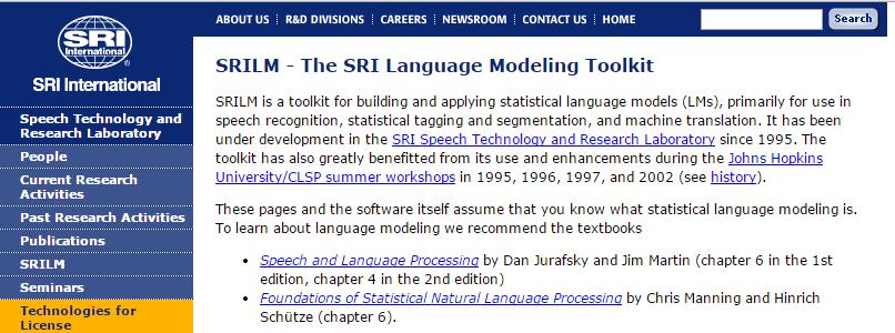 6.3.2 언어모델개발툴 SRILM [Stolcke, 2002] 출처웹주소 : http://www.speech.sri.
