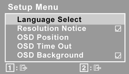 제어 설명 Setup Menu ( 설정메뉴 ) 아래에보이는메뉴를나타냅니다. Language Select ( 언어선택 ) 메뉴와제어화면에사용되는언어를선택할수있습니다. Resolution Notice ( 해상도알림 ) 사용할수있는최적의해상도를알려줍니다. OSD Position (OSD 위치 ) 화면디스플레이메뉴와제어화면사이를이동할수있습니다.