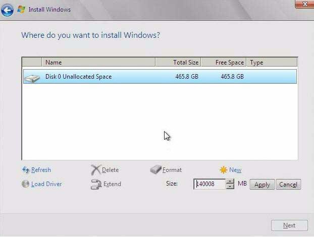 로컬 또는 원격 매체를 사용하여 수동으로 Windows Server 2012 또는 2012 R2 설치 13. (드라이브 분할, 고급) Where Do You Want to Install Windows(Windows를 설치할 위치 를 지정하십시오.) 대화 상자의 아래쪽에서 다음을 수행합니다. a.