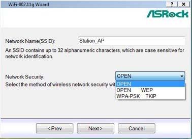 6. 만약당신이 SHARE WEP 혹은 WPA-PSK TKIP 를선택한경우, 당신은반드시비밀번호를입력하여야합니다.