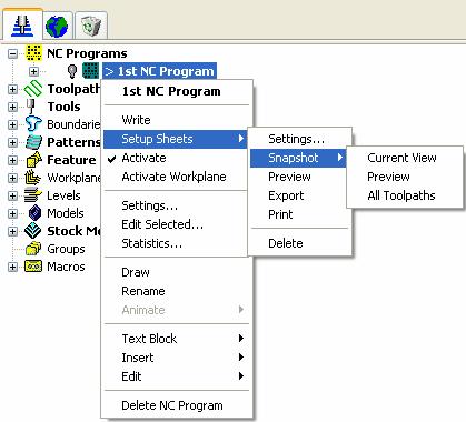Nc 프로그램에서작업지시서의 3 가지메뉴를이용할수있다 NC Program 에서오른쪽마우스를클릭한다.
