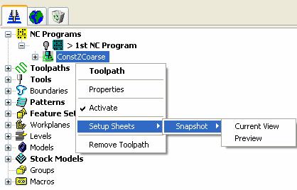 NC Program 툴패스객체오른쪽마우스를클릭한다. 메뉴옵션들 : Settings( 설정 ) -.