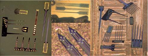미시건대학교 Anderson 박사팀 (The Center for Neural Communication Technology) 이 개발한실리콘 microelectrode 를보여주고있다. 그림 2-6.