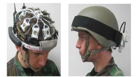 , 2008) 그림 2-13는군인용 Kevlar helmet에맞게디자인된 EEG cap으로 Matthews 연구팀이 2008년개발하였다 (Matthews et al., 2008). 격렬한움직임에도측정이가능하도록독립된 mechanical 시스템이존재하는것이다른 EEG cap과구별되는점이다.