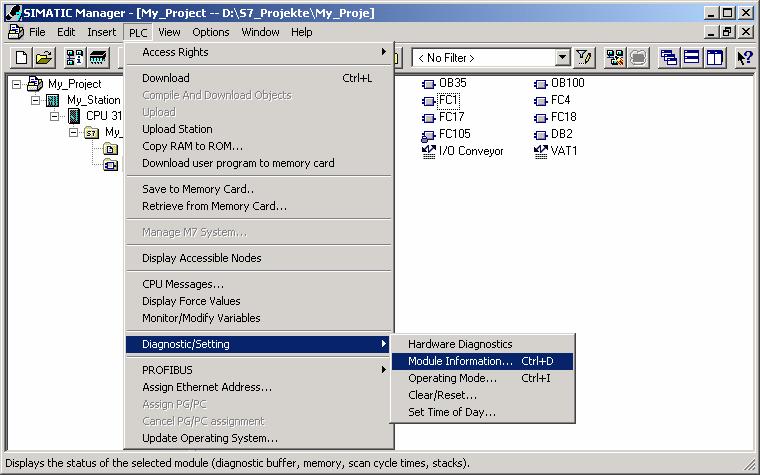 "Module Information" 기능 SIMATIC Manager LAD/STL/FBD 편집기 Module Information File: PRO1_15E.