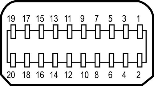 mdp 커넥터 핀번호 20핀연결된신호케이블의측면 1 GND 2 핫플러그감지 3 ML3 (n) 4 CONFIG1 5 ML3 (p) 6 CONFIG2 7 GND 8 GND 9 ML2 (n) 10