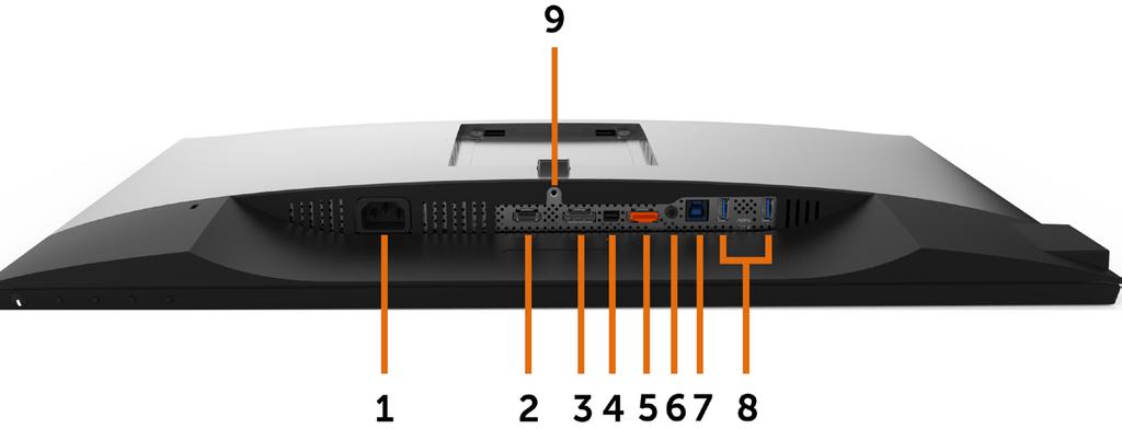 밑면 라벨 설명 사용 1 AC 전원코드커넥터 전원케이블을연결합니다. 2 HDMI HDMI 케이블로컴퓨터연결 ( 선택사항 ). 3 DP 커넥터 (in) 컴퓨터 DP 케이블을연결합니다. 4 미니 DP 커넥터 (in) 미니 DP와 DP 간연결케이블을사용하여컴퓨터를연결합니다. 5 DP 커넥터 (out) MST( 멀티스트림전송 ) 기능모니터에대한 DP 출력.