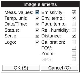 TiX620, TiX640, TiX660, TiX1000 사용 설명서 Elements 하위 메뉴 "요소" 메뉴 항목은 개별 이미지 요소를 선택하여 사용자 인터페이스를 개별적으로 조정하는 데 사용할 수 있습니다. 메뉴는 두 하위 메뉴 "Elements(요소)" 및 "Hide(숨기기)"로 구성됩니다.