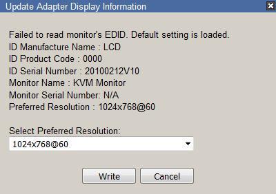 EDID 정보는서버의비디오카드에연결된디스플레이의하드웨어에관해전달합니다. 이러한경우모니터는 KVM 콘솔에연결됩니다.