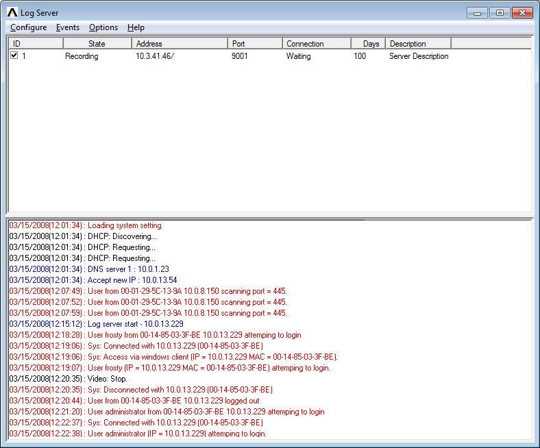KVM over IP 사용자설명서 로그서버메인화면 개요 로그서버메인화면은 2 개의메인패널로나누어져있습니다. 패널의위쪽 ( 목록 ) 에는로그서버가검색하여선택되어있는장치들이있습니다.