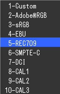 2-2. 디스플레이 모드를 선택하려면 (컬러 모드) 이 기능을 사용하여 모니터 어플리케이션에 따라 적절한 모드를 용이하게 선택할 수 있습니다. 디스플레이 모드 모드 용도 Standard Mode 1-Custom 2-Adobe RGB 3-sRGB 4-EBU 모니터의 조정 메뉴를 사용하여 컬러를 조정합니다. 사용자 선호에 따라 컬러를 설정할 수 있습니다.