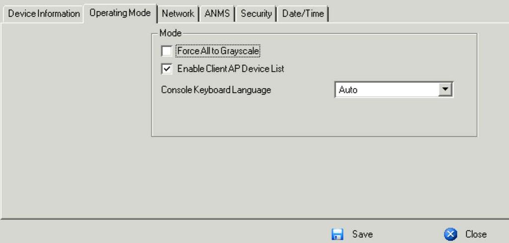 일반 장치정보의 General 섹션은선택된장치의이름, 펌웨어버전, FPGA 및네트워크설정정보를 표시합니다. 노트 : AP GUI 버전은브라우저버전과같은정보를표시합니다. 목록을스크롤하여추가목록을 보십시오. 동작모드 동작모드페이지는아래와같은작업파라미터를설정하는데사용됩니다.
