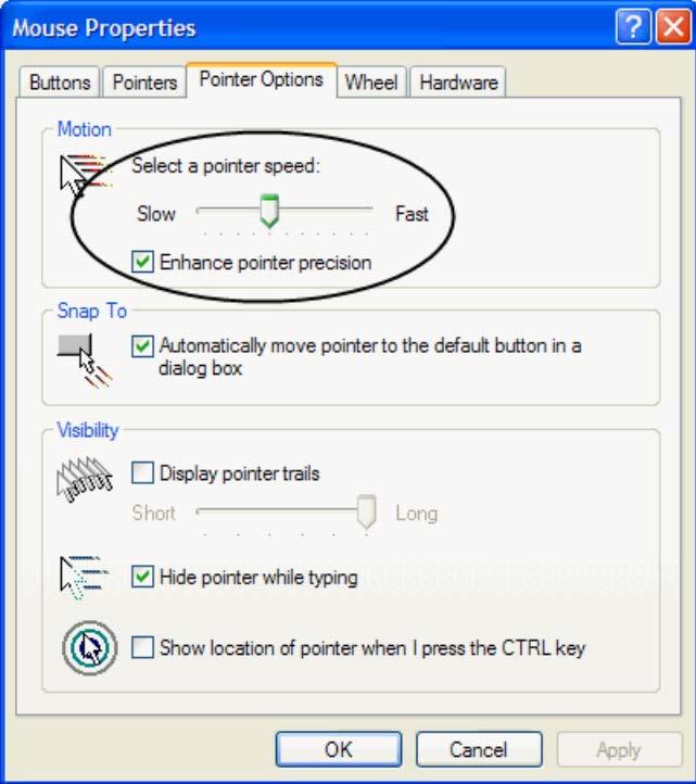 부록 2. Windows XP / Windows Server 2003: a) 마우스속성대화상자를여십시오. ( 제어판 마우스 ) b) 포인터옵션탭을클릭하십시오. c) 마우스속도를중간위치에설정하십시오. ( 왼쪽에서 6번째 ) d) 포인터정확도향상을사용하지않도록하십시오. 3.