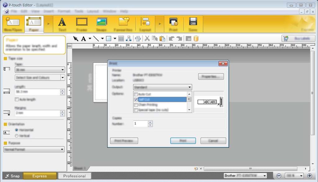 P-touch Editor 사용방법 P-touch Editor 로인쇄 9 [Express] 모드 이모드를사용하면텍스트와이미지를포함하는레이아웃을빠르게만들수있습니다.