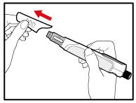 b) 주사바늘이위를향하도록펜을잡는다. 앞쪽금속부분을손가락으로가볍게두드려공기방울이위로가도록한다.