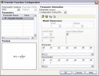 Simulation Loop subvi VI Simulation Loop 24 Transfer Function VI Transfer Function Configuration polymorphic instance SISO (single input / single output)