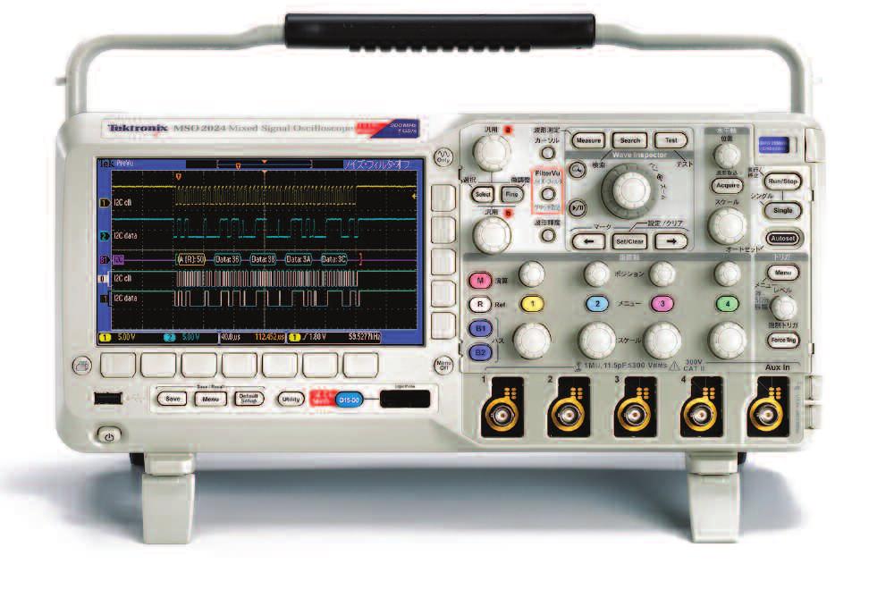 Oscilloscopes MSO2000 시리즈 DPO2000 시리즈 혼합신호오실로스코프포스터오실로스코프 혼합신호설계의디버깅을위한풍부한기능을갖춘툴 폭이 134mm(5.2 인치 ) 이므로, 작은공간만을차지합니다. 밝은 7 인치 (180mm) 와이드 - 포맷디스플레이로신호를더많이한번에볼수있습니다. 전면부 USB 포트를이용하면데이터저장이쉽고편리합니다.