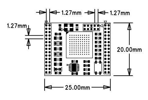 54mm 2x7) 지원 범용 LED 3 개 / Reset 용 Tactile 스위치 1 개 부트모드선택용회로 ( 점퍼저항 ) 크기 : 39.00mm x 40.
