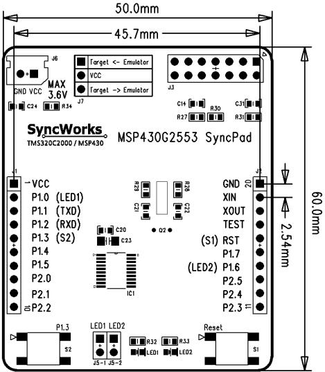 프로세서 / 프로세서모듈 MSP430 프로세서학습보드 MSP430G2553 SyncPad 모든 GPIO 핀이인출되어있고, 여러기능테스트가가능한보드 주요특징 MSP430G2553 IPW 칩탑재 외부 32.768KHz 크리스탈장착 2.