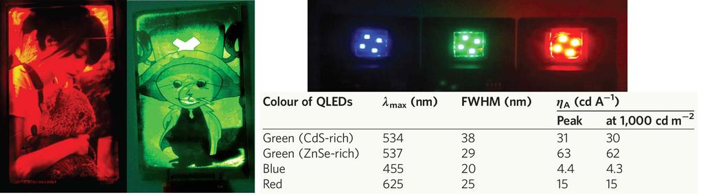 기술개발테마현황분석 [ NanoPhotonica 에서발표한전기발광양자점 LED 디스플레이및소자성능요약 ] * 출처 : Nat.
