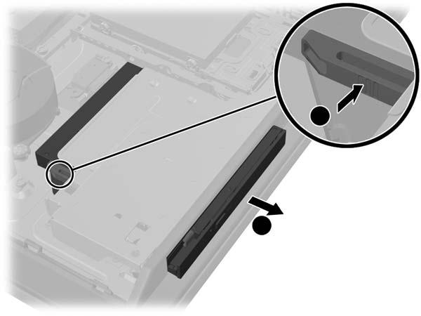 6. 액세스패널래치를섀시의모서리방향으로밀고섀시와분리될때까지컴퓨터위쪽으로밀어올립니다. 그림 2-40 액세스패널분리 7.