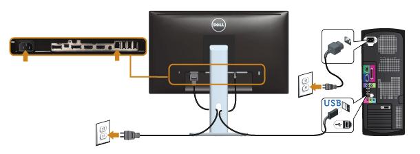 USB 3.0 케이블연결하기 Mini-DP 와 DP 간연결 /DP/HDMI 케이블이연결되었으면아래순서에따라 USB 3.0 케이블을컴퓨터에연결하고모니터설치를완료하십시오 : 1. 업스트림 USB 3.0 포트 ( 케이블이제공됨 ) 를컴퓨터의적절한 USB 3.0 포트에연결합니다. ( 자세한내용은밑면을참조하십시오.) 2. USB 3.0 주변장치를모니터의 USB 3.