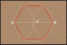 3. 정육각형작도 1 주어진원에지름 AB 긋는다. 2 점 A와 B에서각각점 O를지나는호를그린다.
