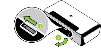 배터리를제거하려면 다음지침에따라배터리를제거합니다. 1. 화살표방향으로배터리해제슬라이더를밉니다. 2. 배터리를교체합니다. 메모리카드또는카메라연결 프린터뒷면에있는 USB 포트로 USB 저장장치를연결할수있습니다. PictBridge 호환카메라를연결해사진을인쇄할수도있습니다. 연결된저장장치에저장된파일을컴퓨터로전송할수도있습니다.