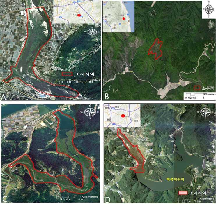 Ⅱ. 조사내용및방법 <Figure 1> Geographical location of the surveyed wetlands.