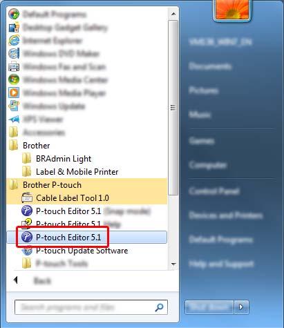 7 P-touch Editor 사용방법 7 P-touch Editor 시작 7 a P-touch Editor 를시작합니다. Windows Vista / Windows 7: 시작버튼에서 [ 모든프로그램 ] - [Brother P-touch] - [P-touch Editor 5.1] 을클릭하거나바탕화면에서 [P-touch Editor 5.